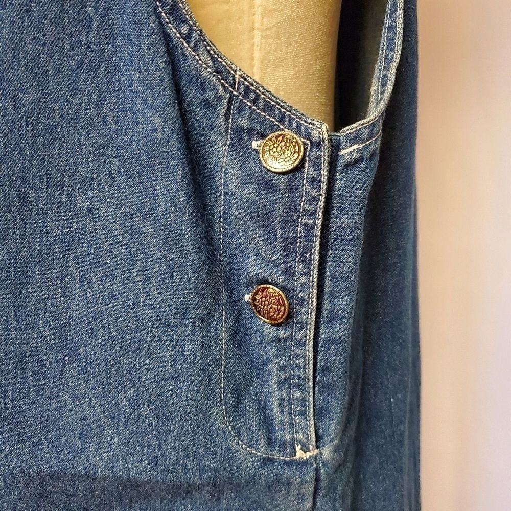 Vintage y2k‎ 90s Blue Jean Denim Overall Jumper Dress Premier International Sz M - Picture 4 of 10